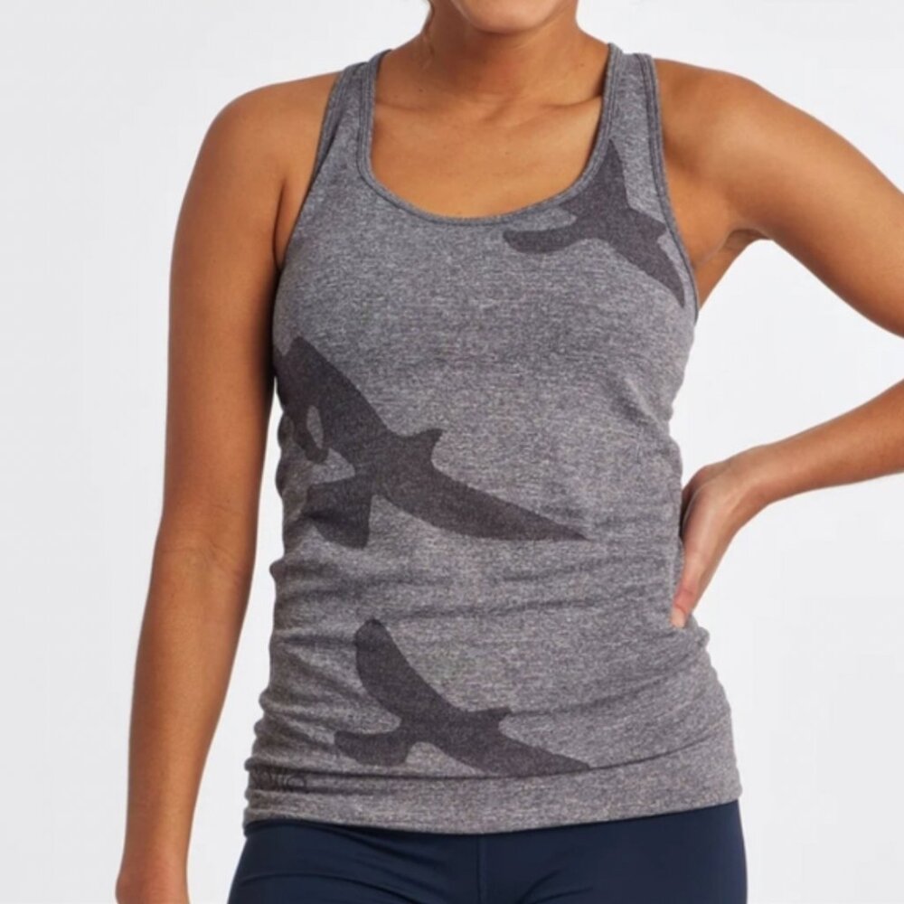 Oiselle Gray Tank Top with Dark Gray Bird Print M